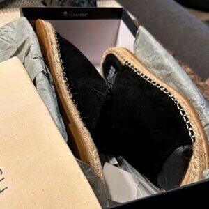 Eileen Fisher Black/Natural  Milly Tumbled Nubuck Leather Espadrille Sandal